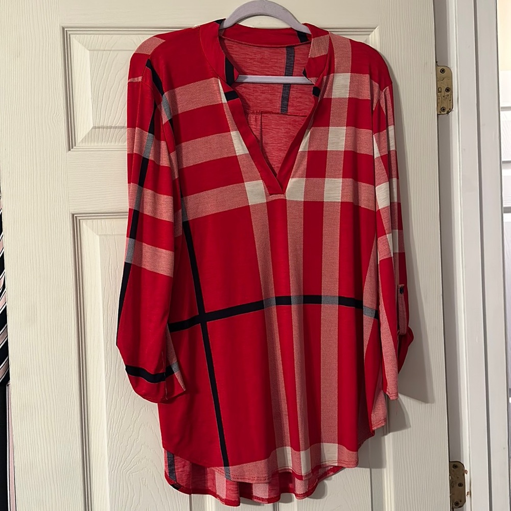 Red plaid shirt bought from a local boutique
